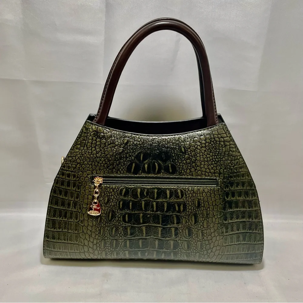 Kaidifeiniroo Croc-Embossed Gradient Olive Green & Brown Tote/Crossbody, NWOT